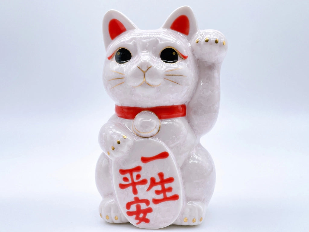 日本清水烧招财猫花结晶一生平安