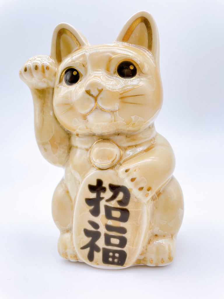 日本清水烧招财猫花结晶金花