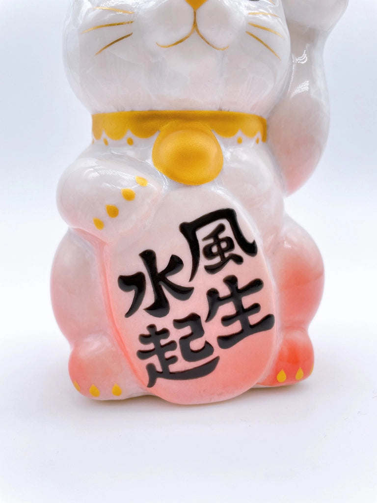 日本清水烧招财猫花结晶白桃