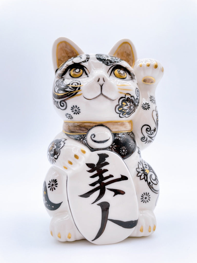 日本清水燒招財貓  金彩美人 金窯