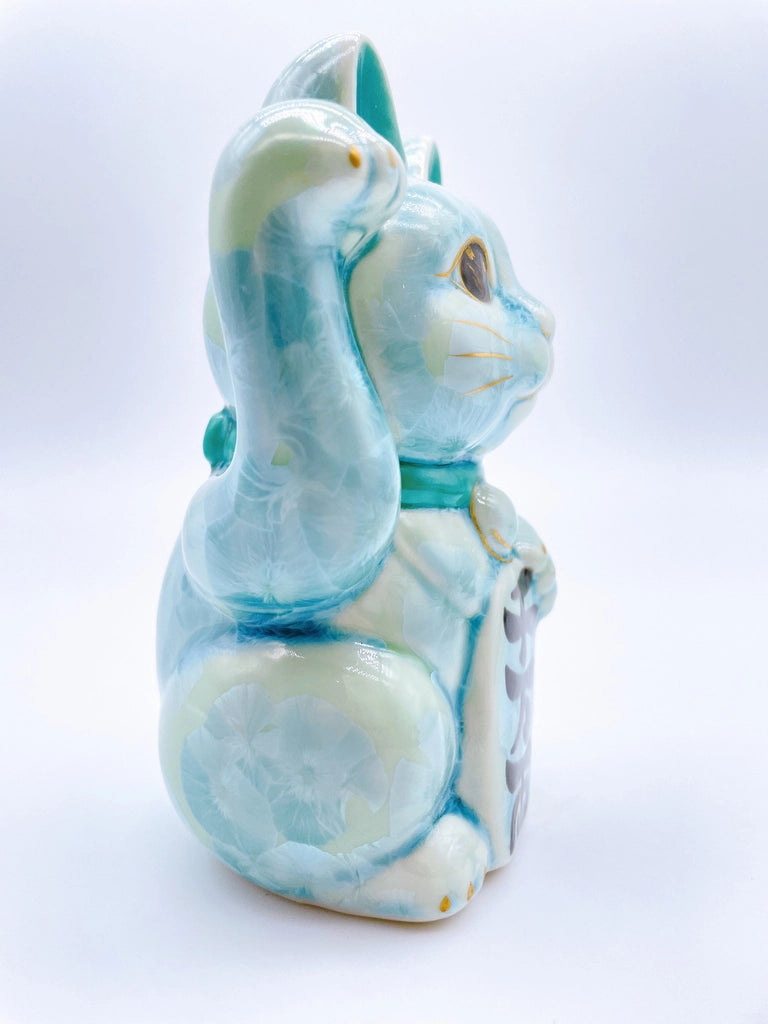 日本清水烧招财猫花结晶绿