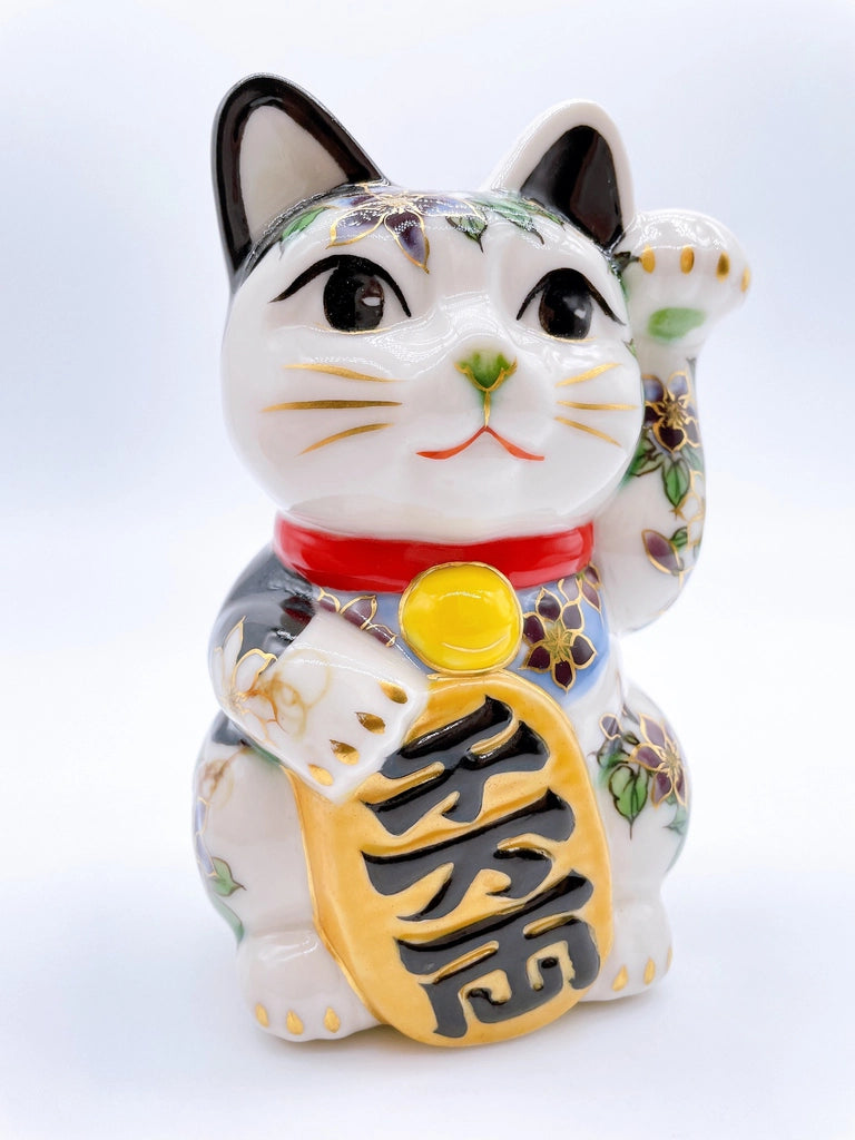 日本清水燒招財貓  黑地鐵線