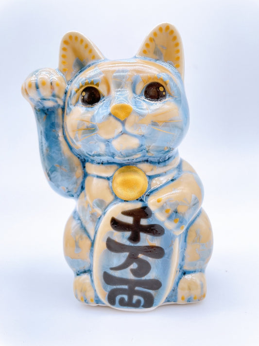 日本清水烧招财猫花结晶灰青