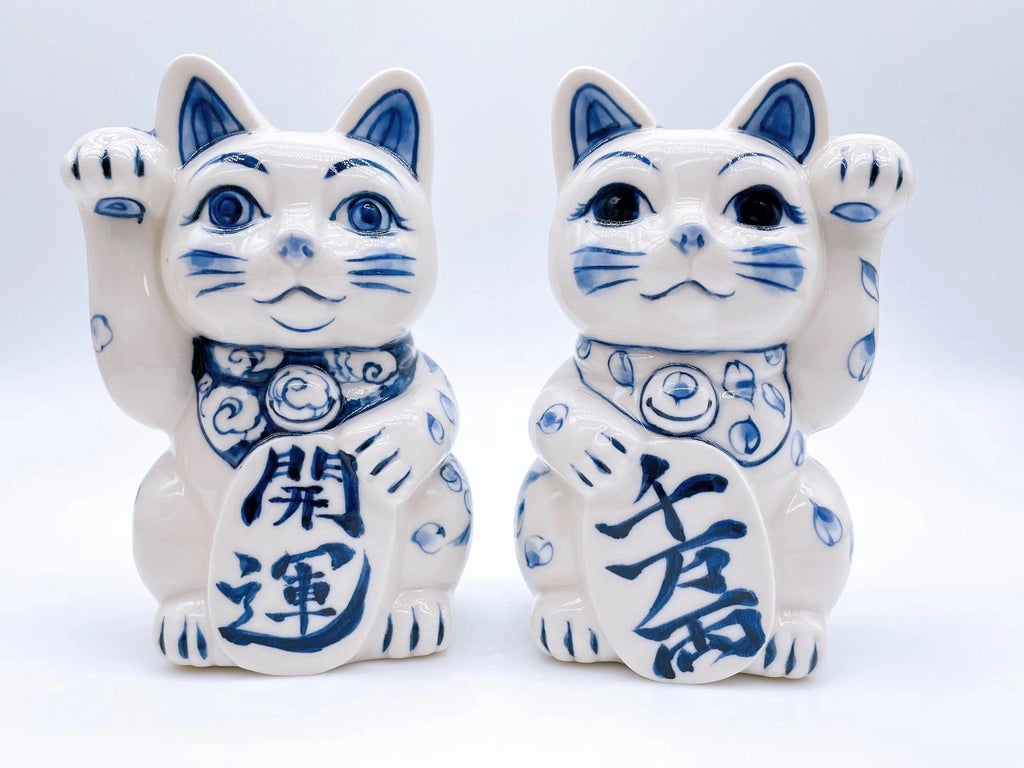 日本清水烧招财猫染付开运