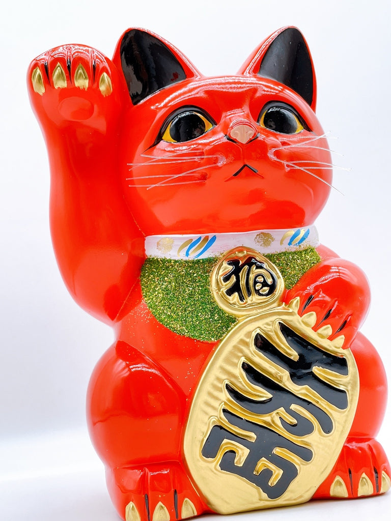日本常滑小判招財貓 紅色8號