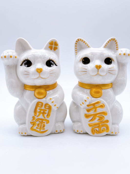 日本清水燒招財貓 花結晶 白