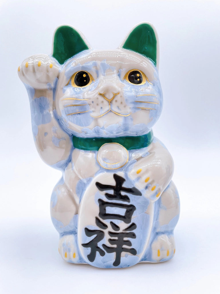 日本清水燒招財貓 花結晶 銀藤 特大
