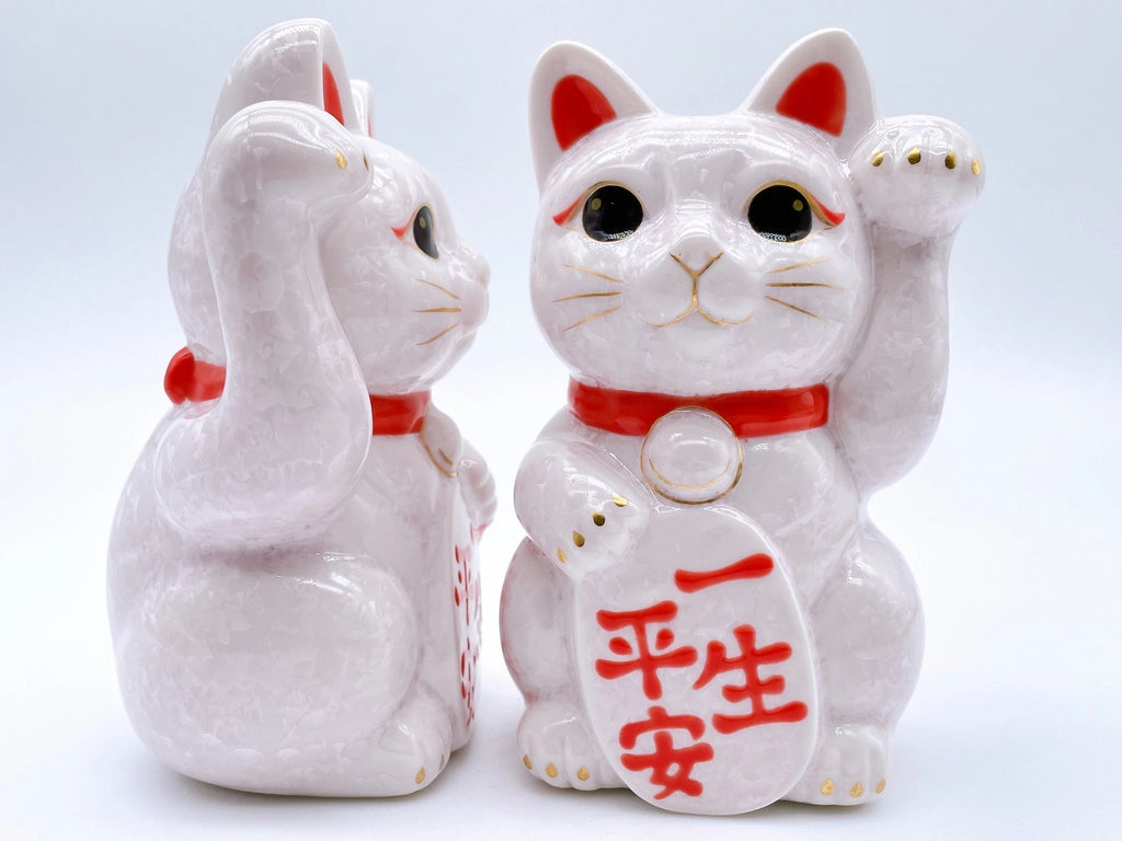 日本清水烧招财猫花结晶一生平安