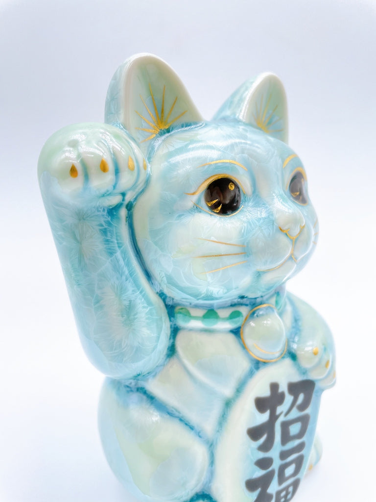 日本清水烧招财猫花结晶绿