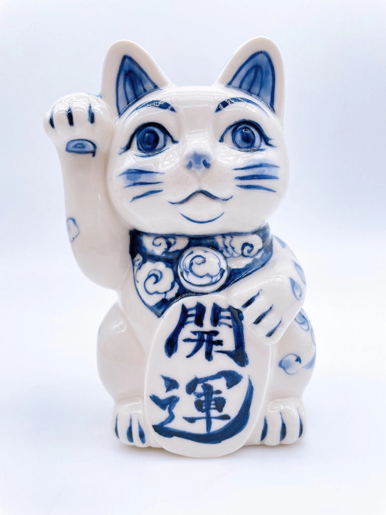 日本清水烧招财猫染付开运
