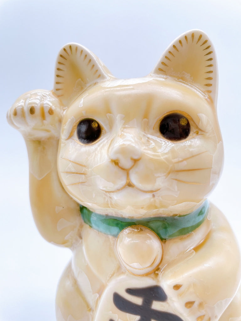 日本清水烧招财猫花结晶金花