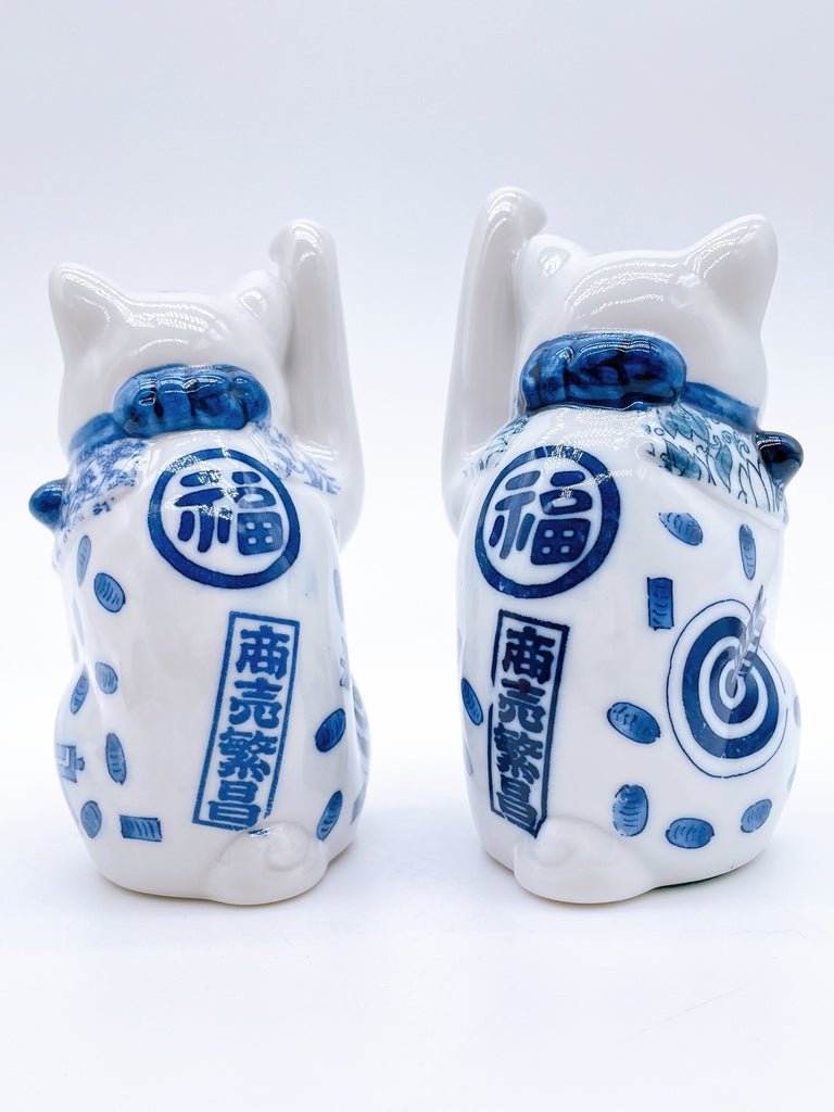 日本瀬戸焼染付招财猫小号