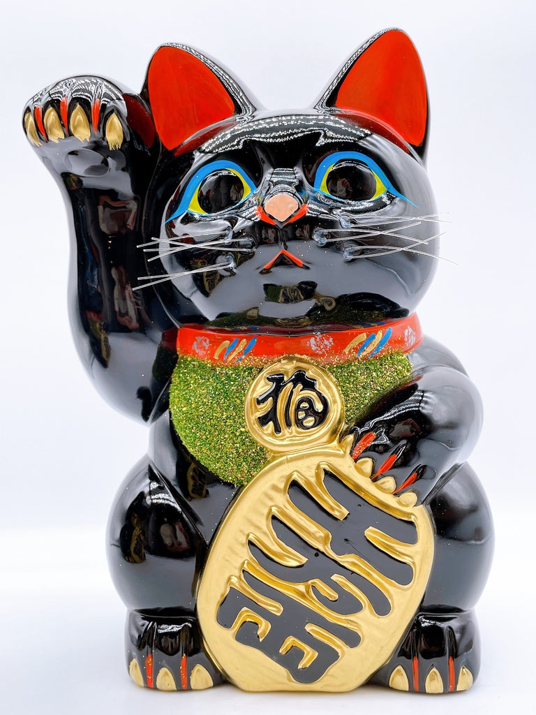 日本常滑小判黑招き猫 8号 左右