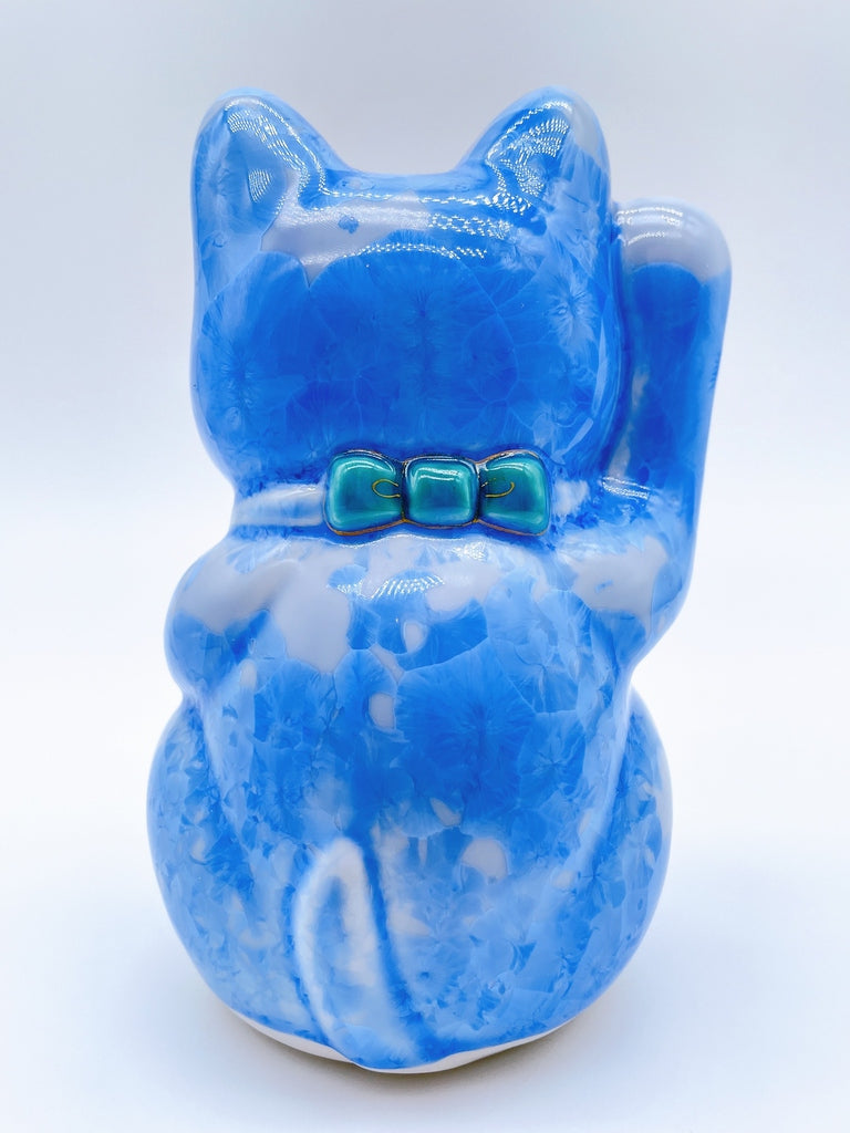 日本清水烧招财猫花结晶青