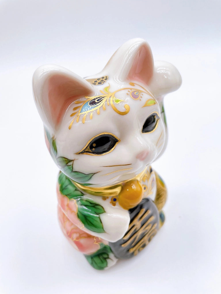 日本清水燒招財貓 孔雀牡丹圖