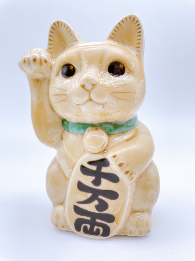 日本清水烧招财猫花结晶金花