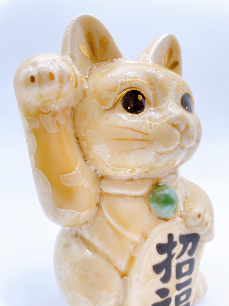日本清水烧招财猫花结晶金花