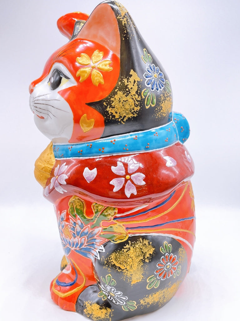 日本九谷燒紅黑華盛招財貓