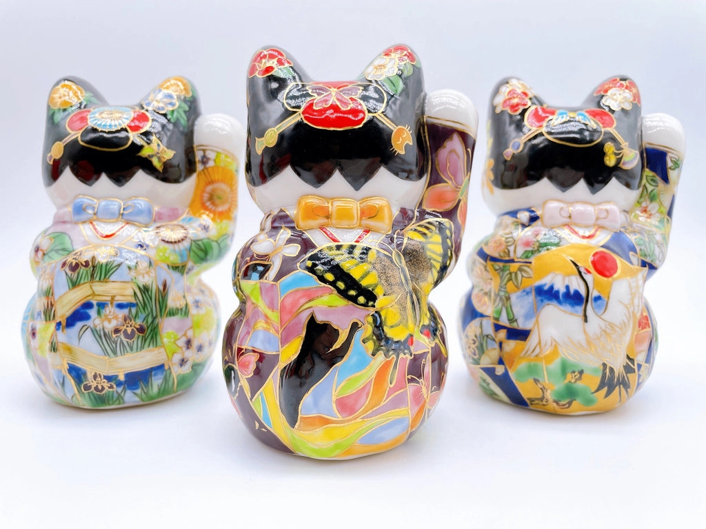 Japanese Kiyomizu-yaki Lucky Cat, Maiko Iris, Lucky Cat