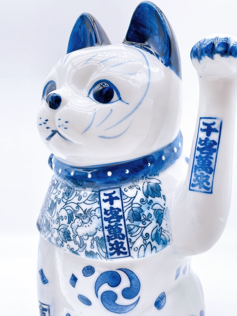 日本瀬戸焼染付招财猫中号