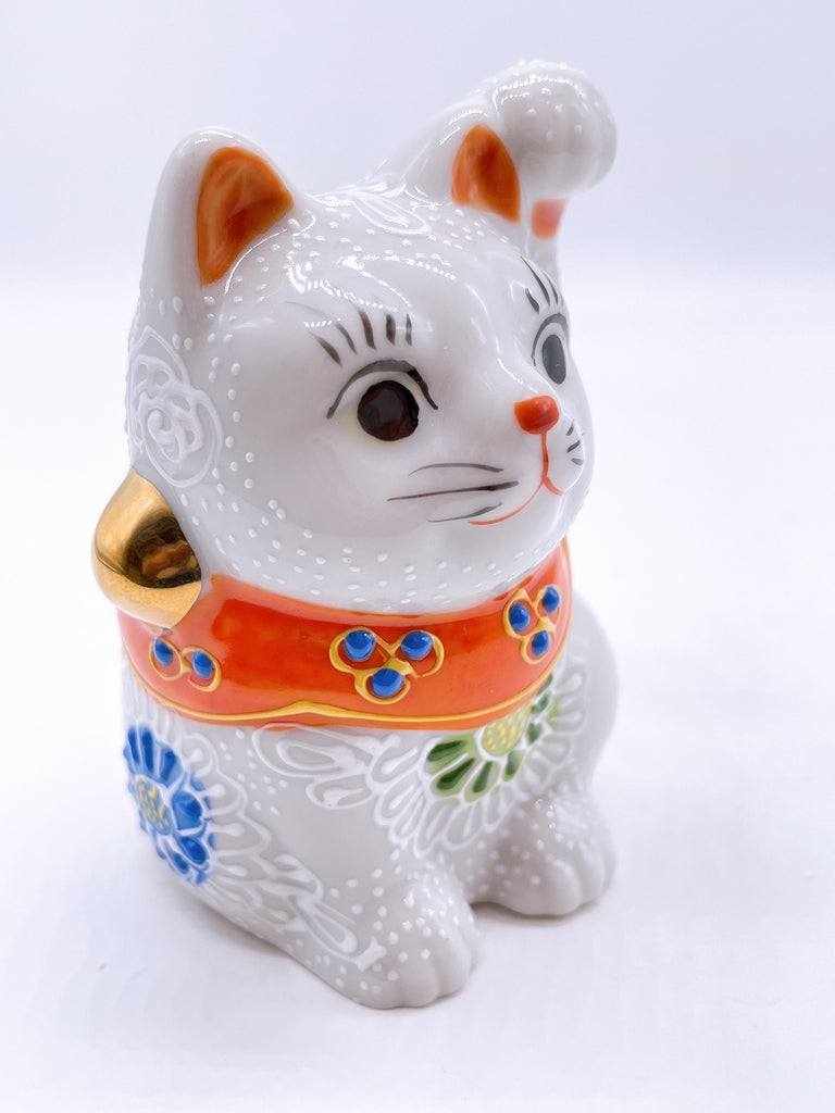Japanese Kutani Ware Lucky Cat Shiromori No. 2