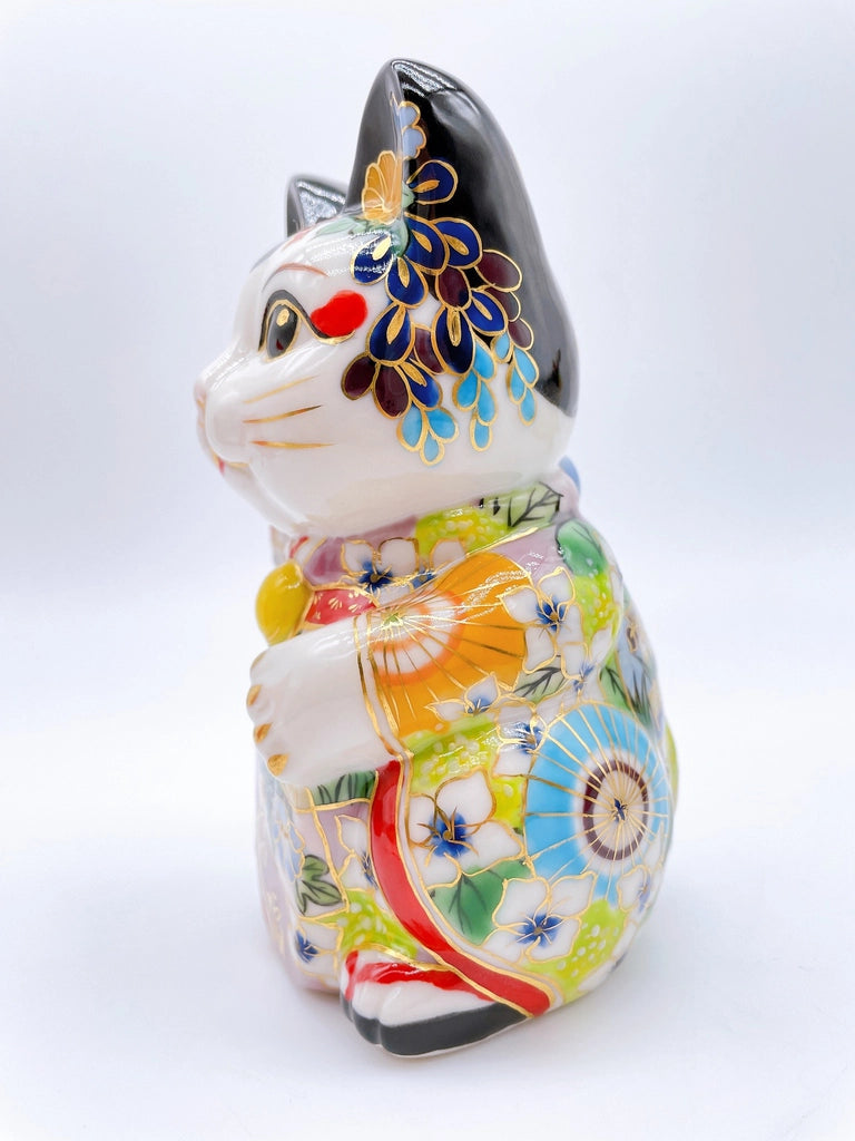 Japanese Kiyomizu-yaki Lucky Cat, Maiko Iris, Lucky Cat