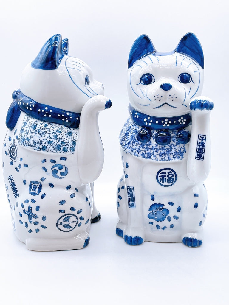 日本瀬戸焼染付招财猫大号