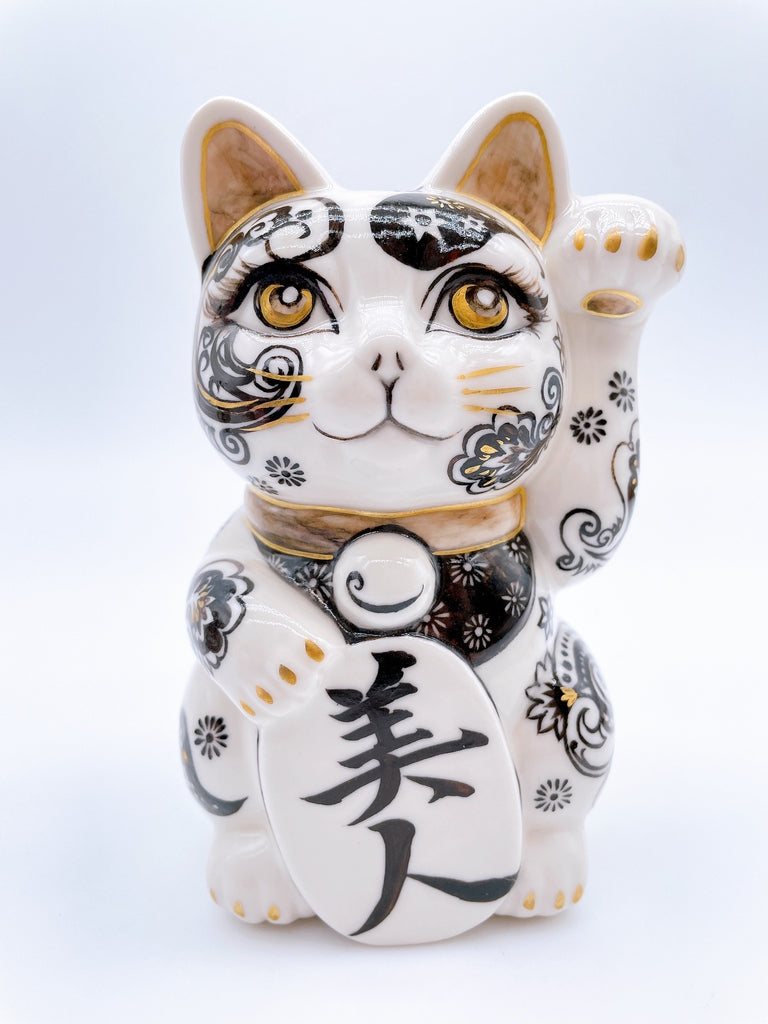 日本清水燒招財貓  金彩美人 金窯