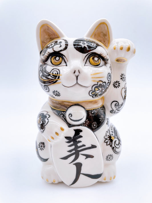 日本清水燒招財貓  金彩美人 金窯