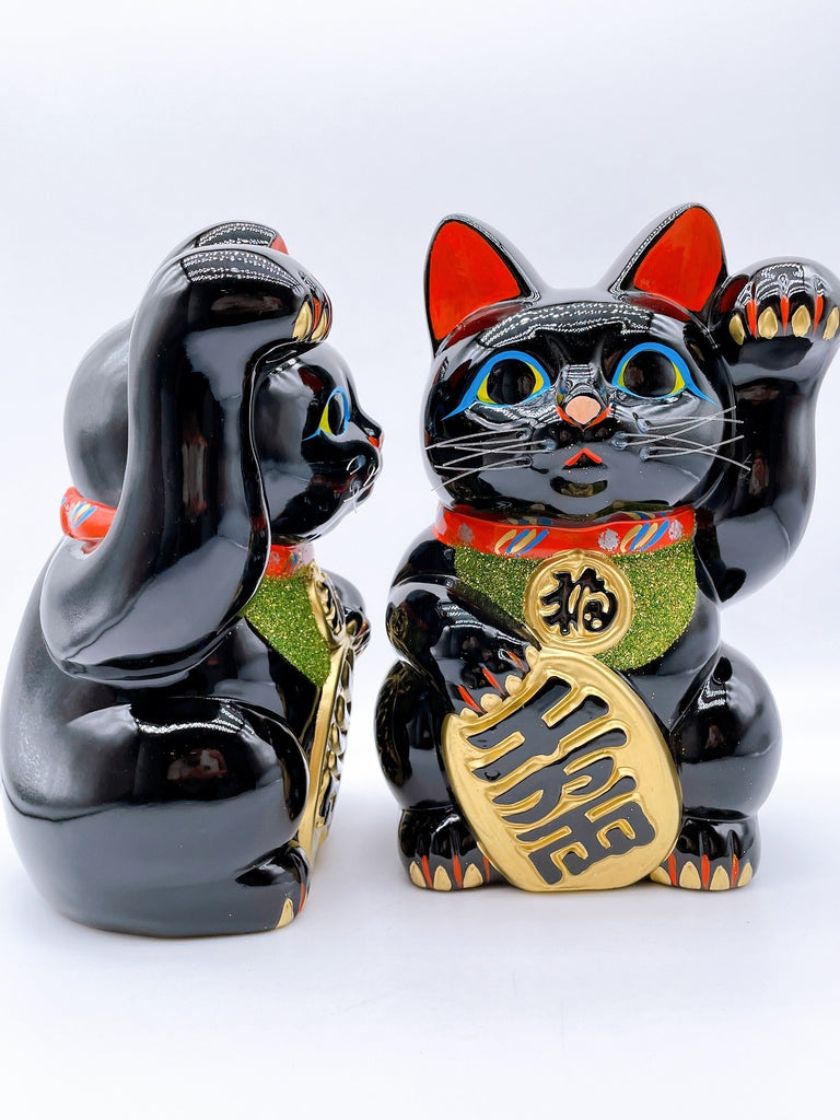 日本常滑小判黑招き猫 8号 左右