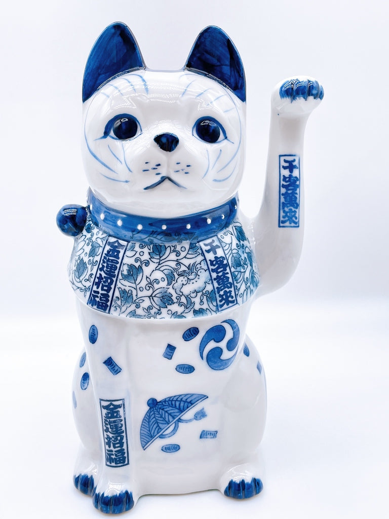 日本瀬戸焼染付招财猫中号