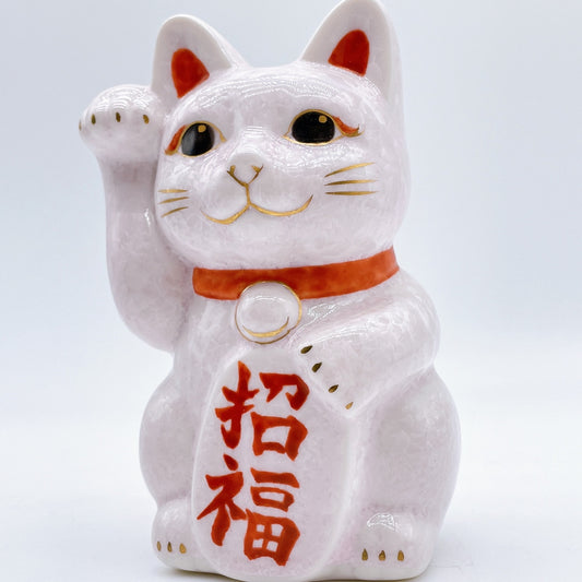 日本清水燒招財貓 花結晶 招福 粉紅白