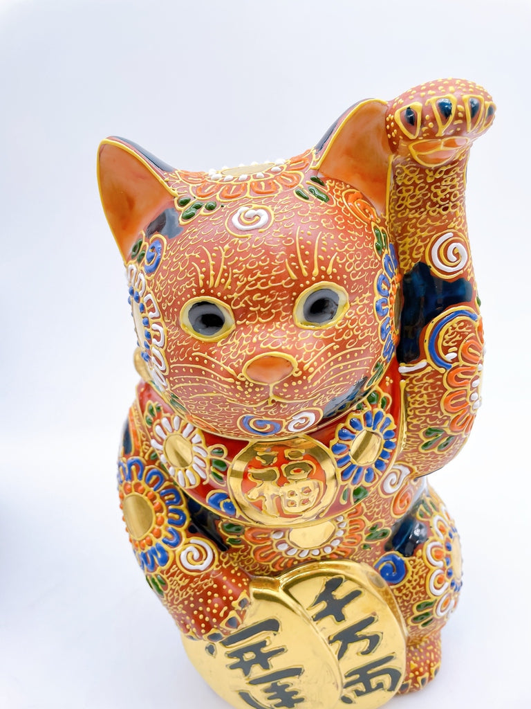 日本九谷烧招财猫金币赤盛