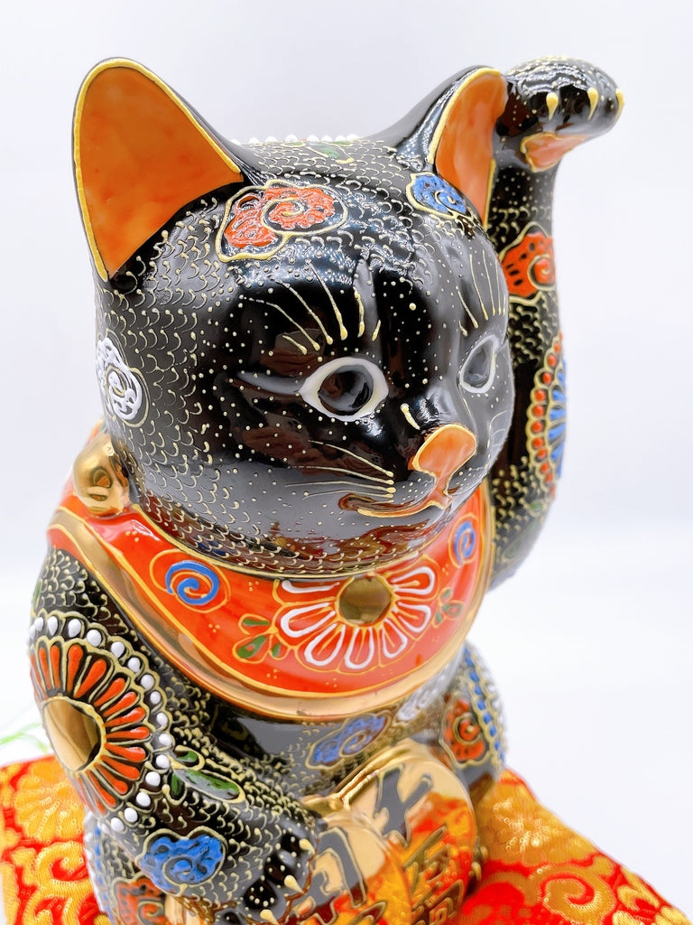 Japanese Kutani-yaki black koban (lucky cat figurine) No. 7