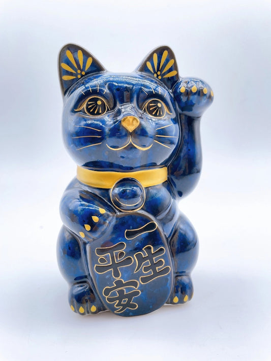 日本清水燒招財貓 青墨 一生平安