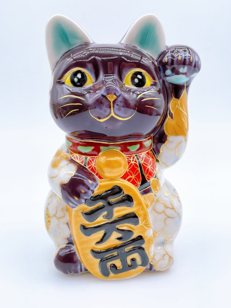 日本清水烧招财猫紫地牡丹