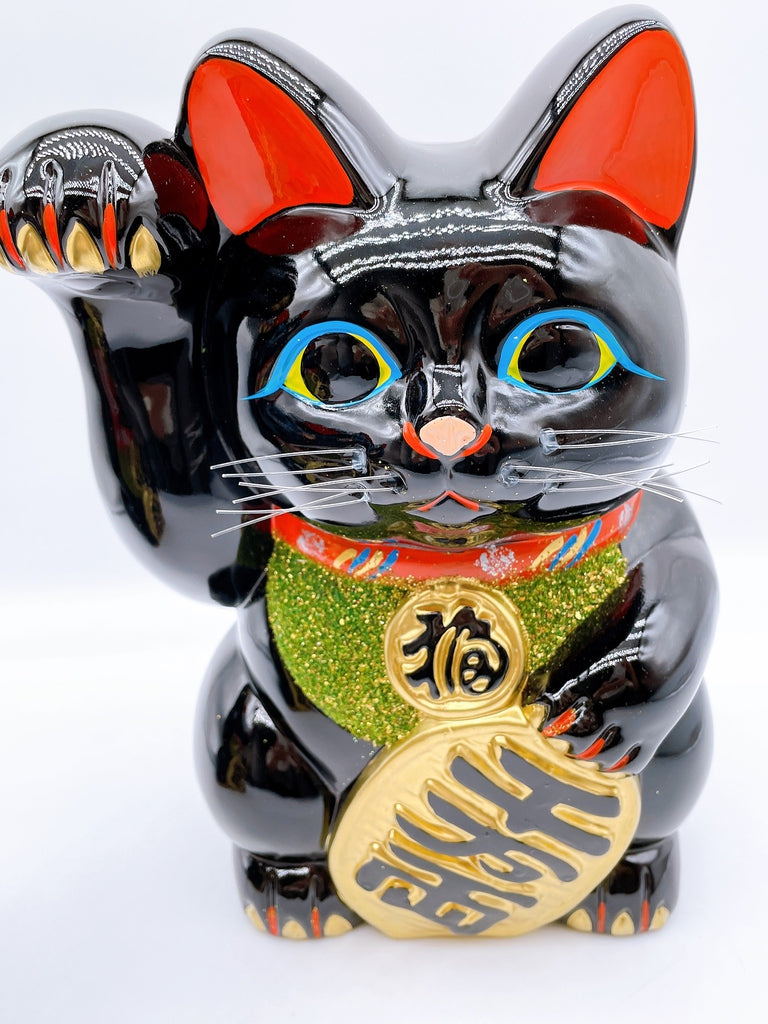 日本常滑小判黑招き猫 8号 左右