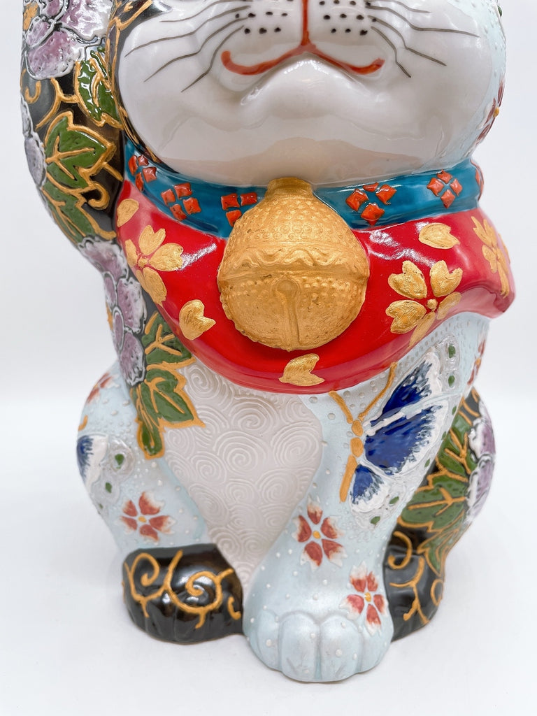 日本九谷燒招財貓 花碟華麗