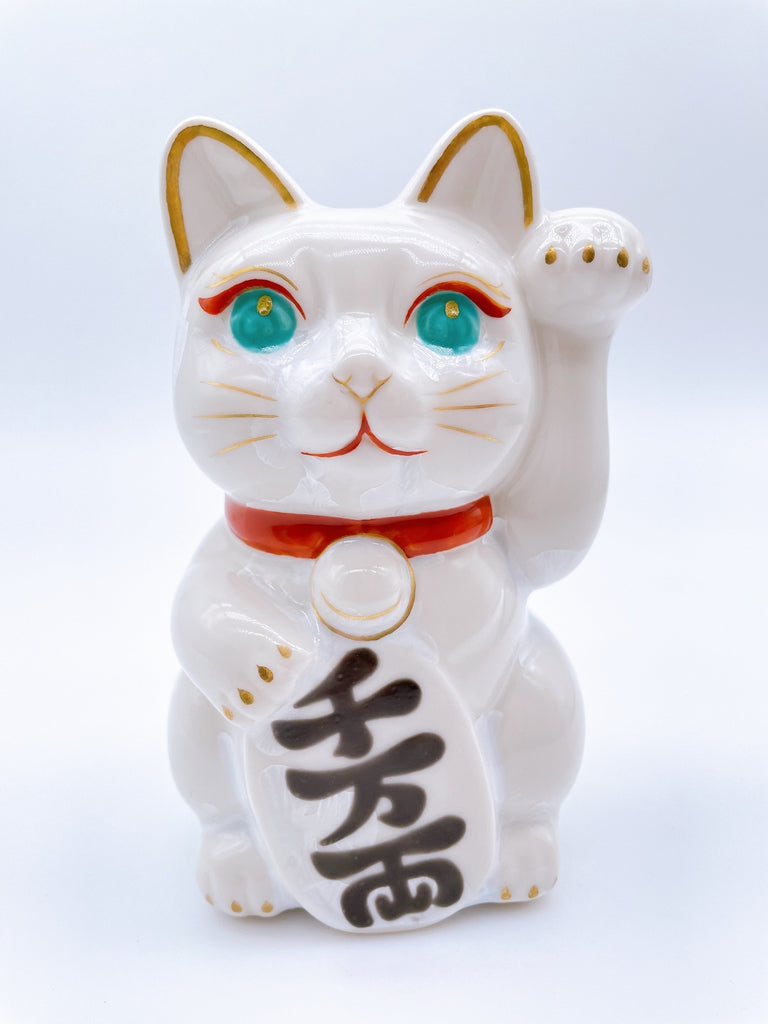 日本清水烧招财猫花结晶白