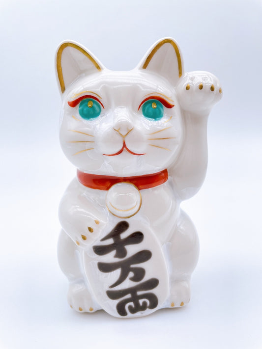 日本清水燒招財貓 花結晶 白