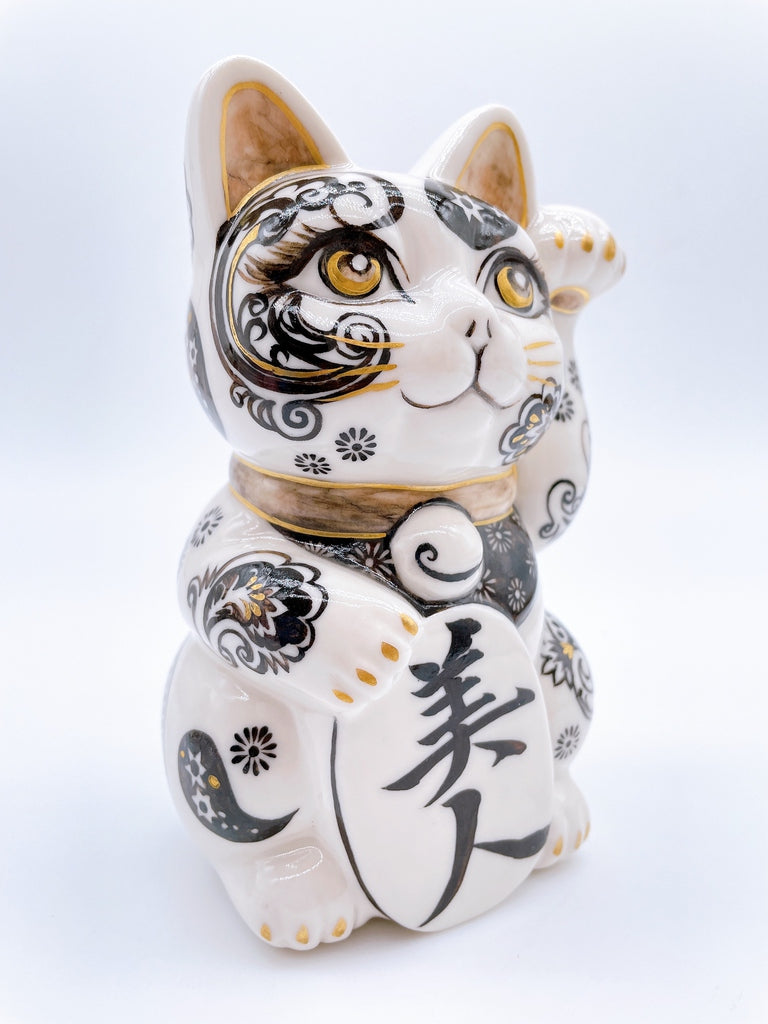 日本清水燒招財貓  金彩美人 金窯