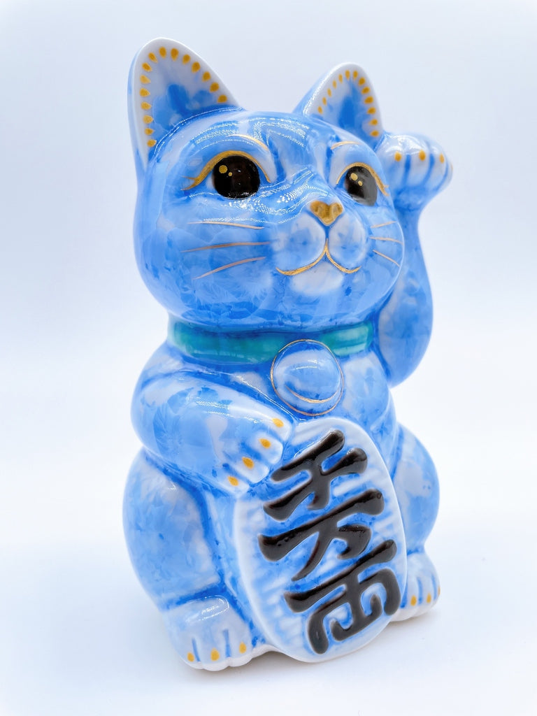 日本清水烧招财猫花结晶青