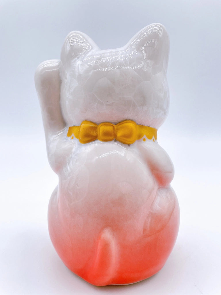 日本清水烧招财猫花结晶白桃