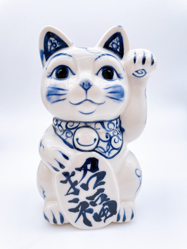 日本清水烧招财猫染付招福鸟