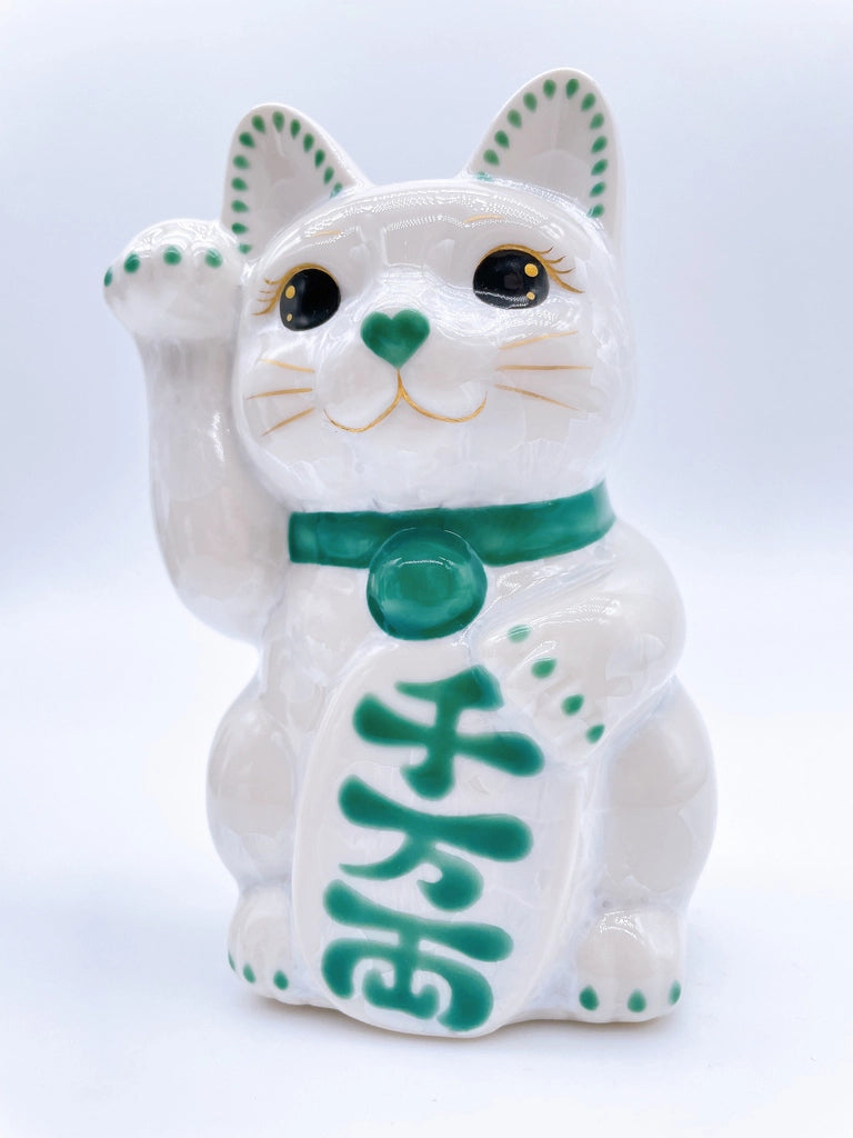 日本清水烧招财猫花结晶白