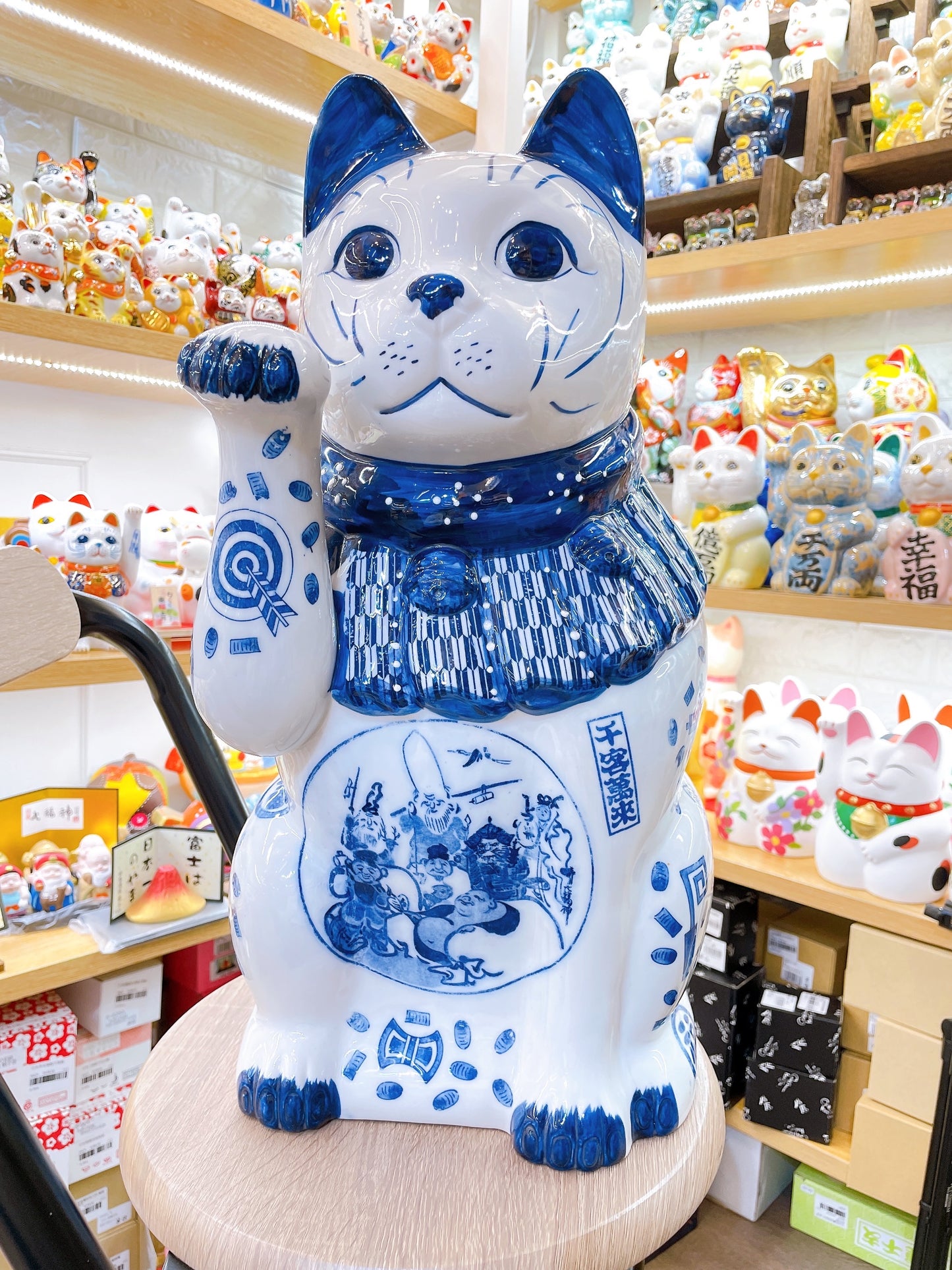 日本瀬戸焼七福神染付招财猫巨号