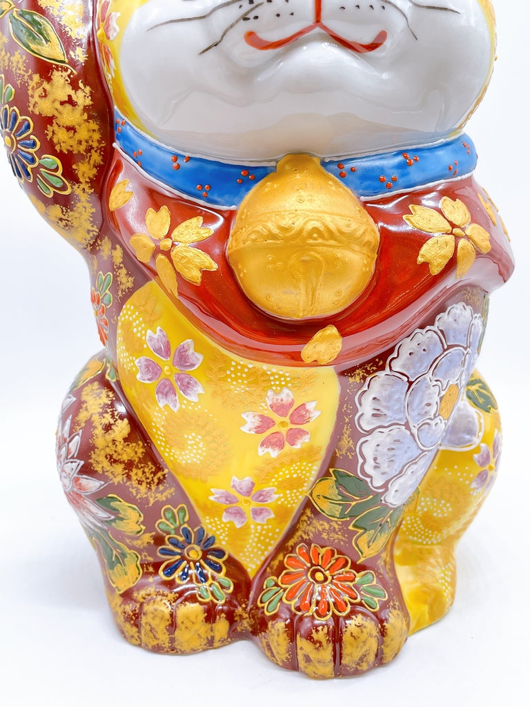 日本九谷燒招財貓 黃赤華盛 8號