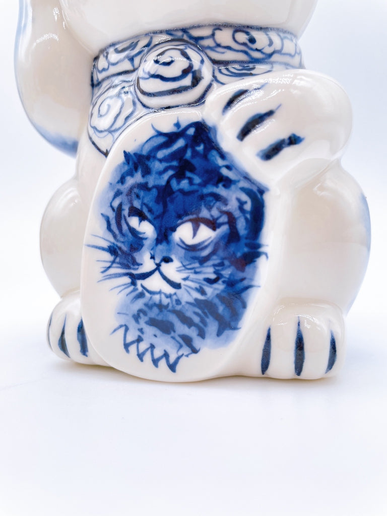 日本清水烧招财猫染付龙虎