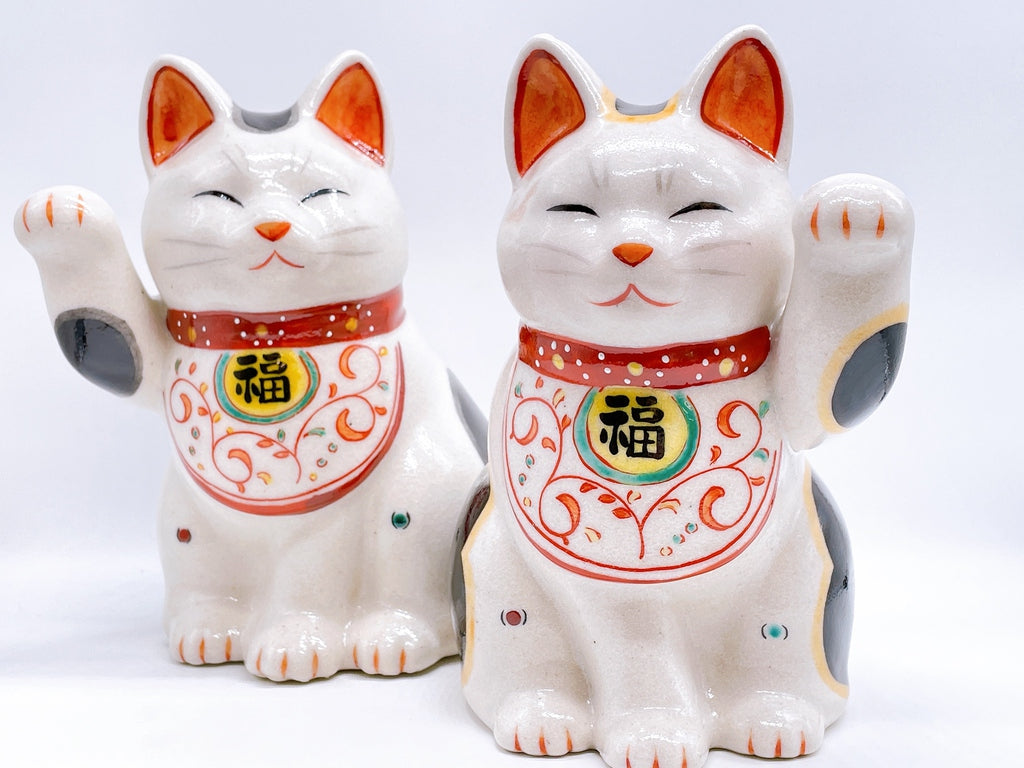 日本陶彩万福唐草招財貓 中
