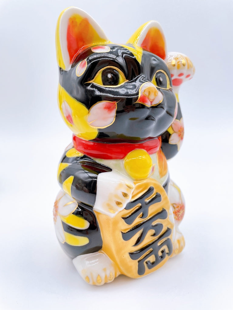 日本清水燒招財貓 黑地櫻